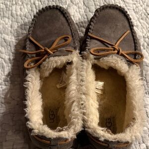 UGG Charcoal Suede Moccasin Slippers